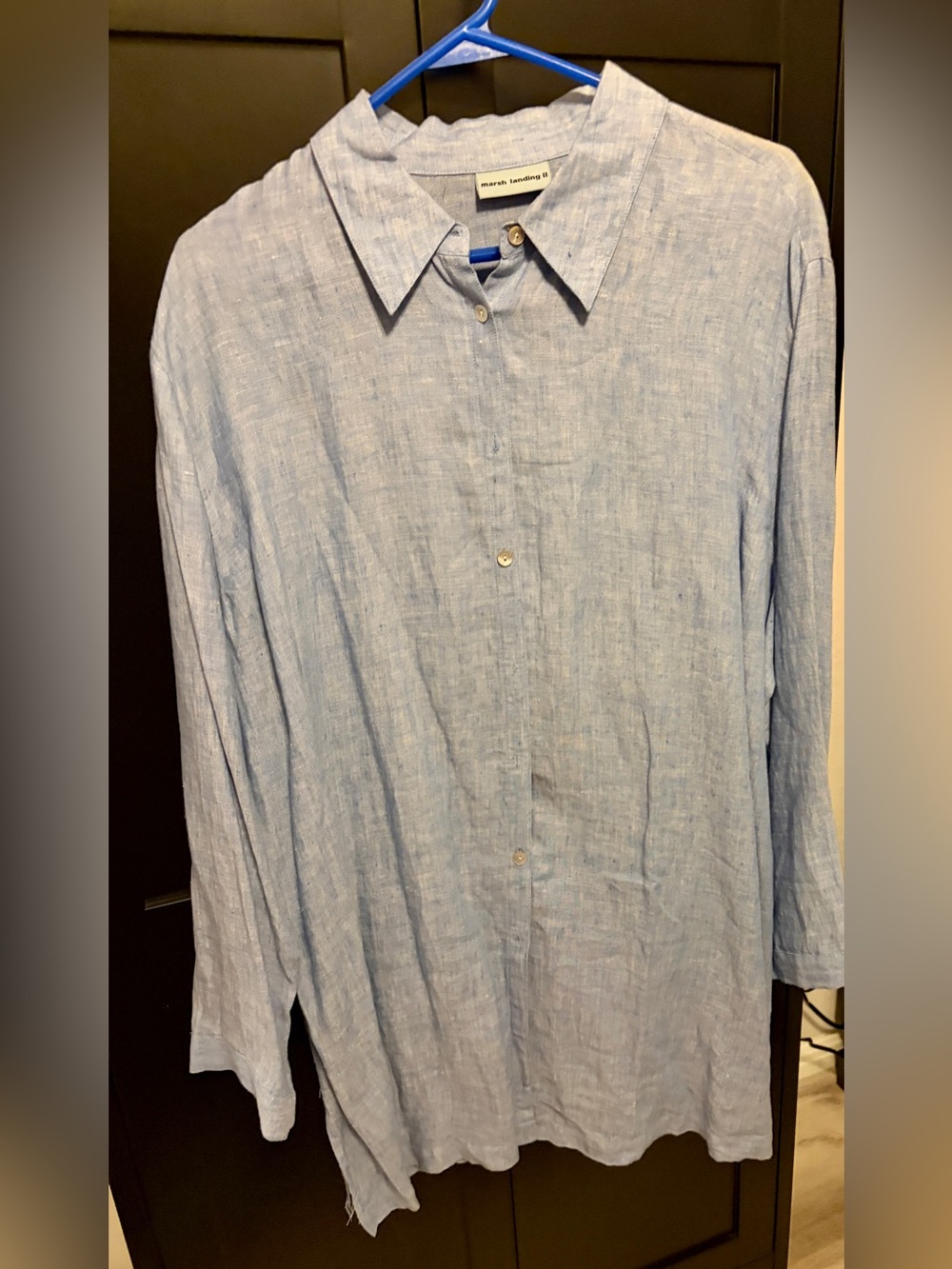 Marsh Landing II NWOT Chambray Blue 100% Linen Button Up Tunic Blouse 2X